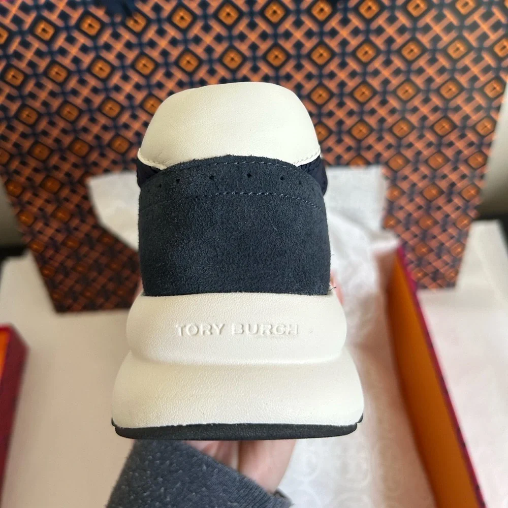 Tory Burch Kick Trainer Sneaker Size 6 Tory Navy White Blue Satin
